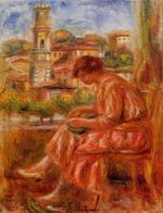 Woman at the window with a view of Nice 1918